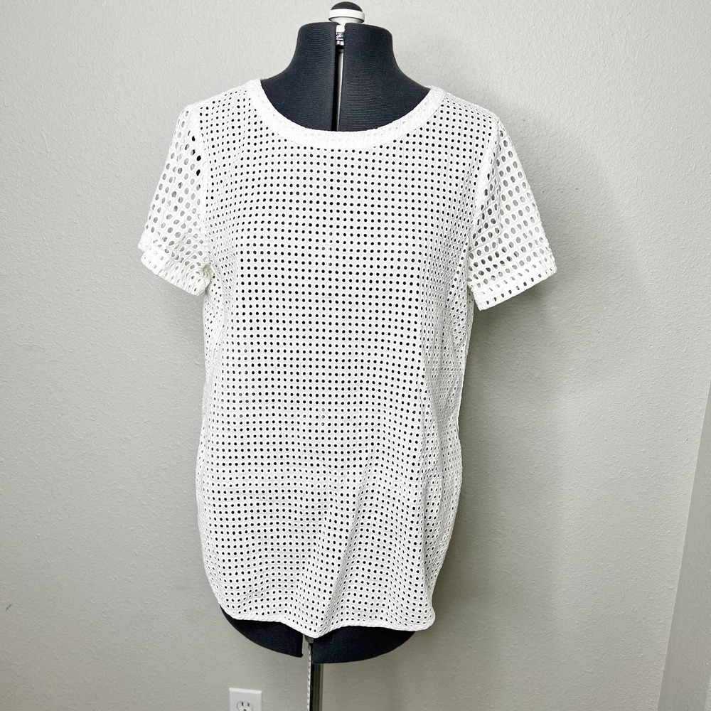 Michael Kors White Eyelet Short Sleeve Top Medium